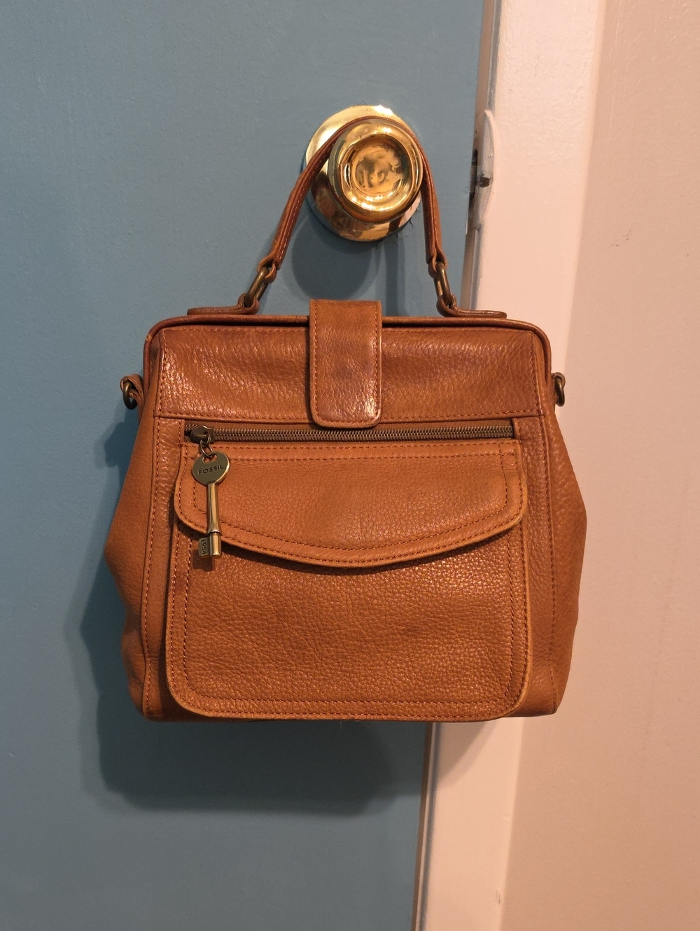 Leather Top-Handle Satchel Bag - Brown